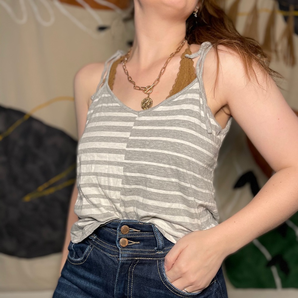 Grey And White Striped Tank Top